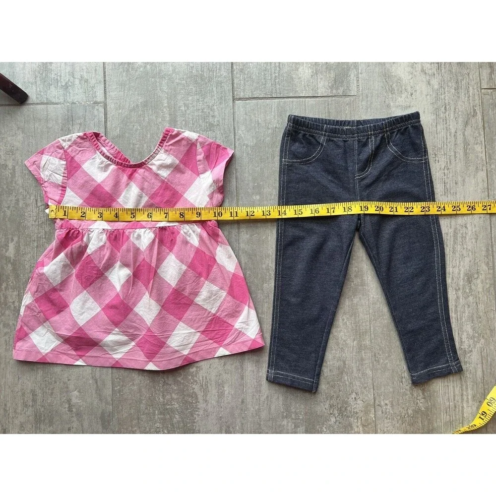 Baby Toddler Girl 2 Piece Outfit Set Sleeveless Top & Leggings Pink Plaid 24M 2T
