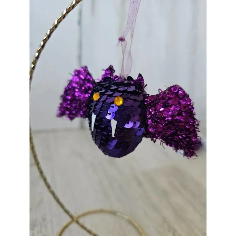 Pier 1 sequined bat ornament purple glitter‎ Xmas vintage tree unique