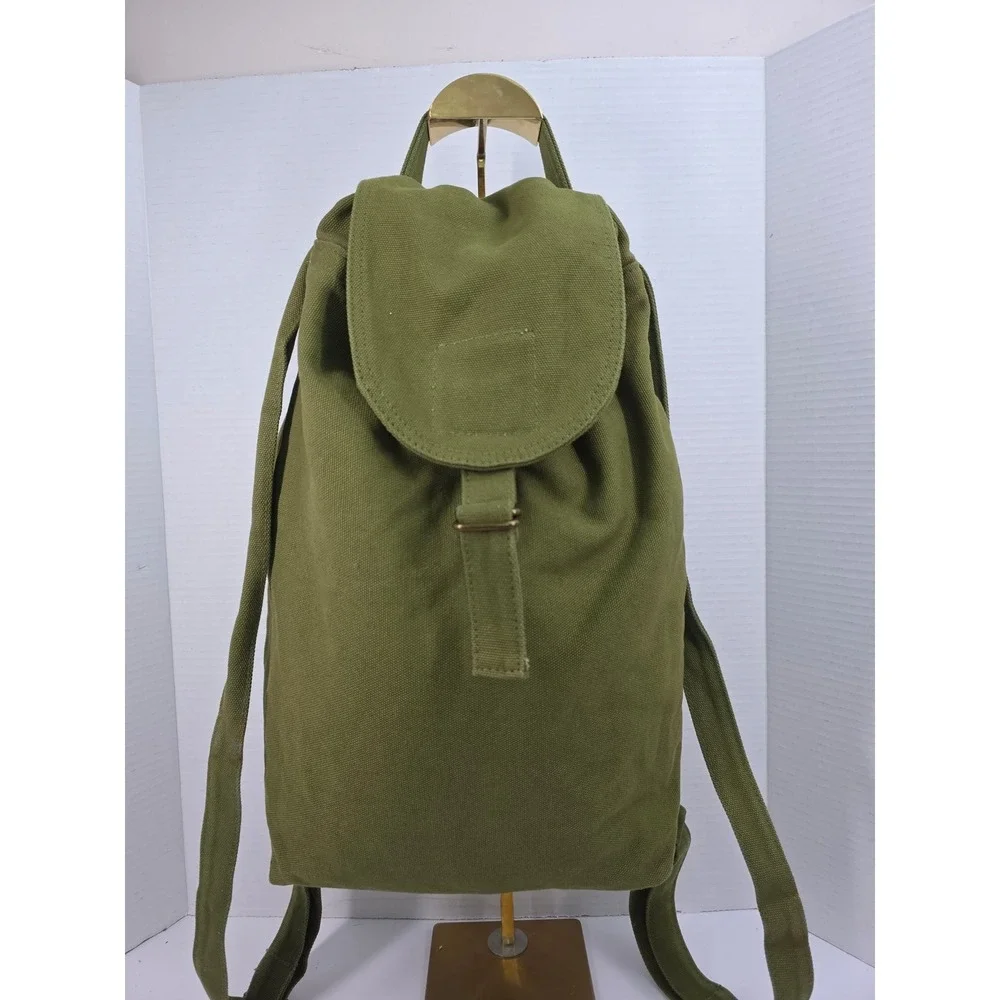 Baggu Duck Bag Backpack Olive Green Recycled‎ Cotton Canvas Drawstring Flap Top