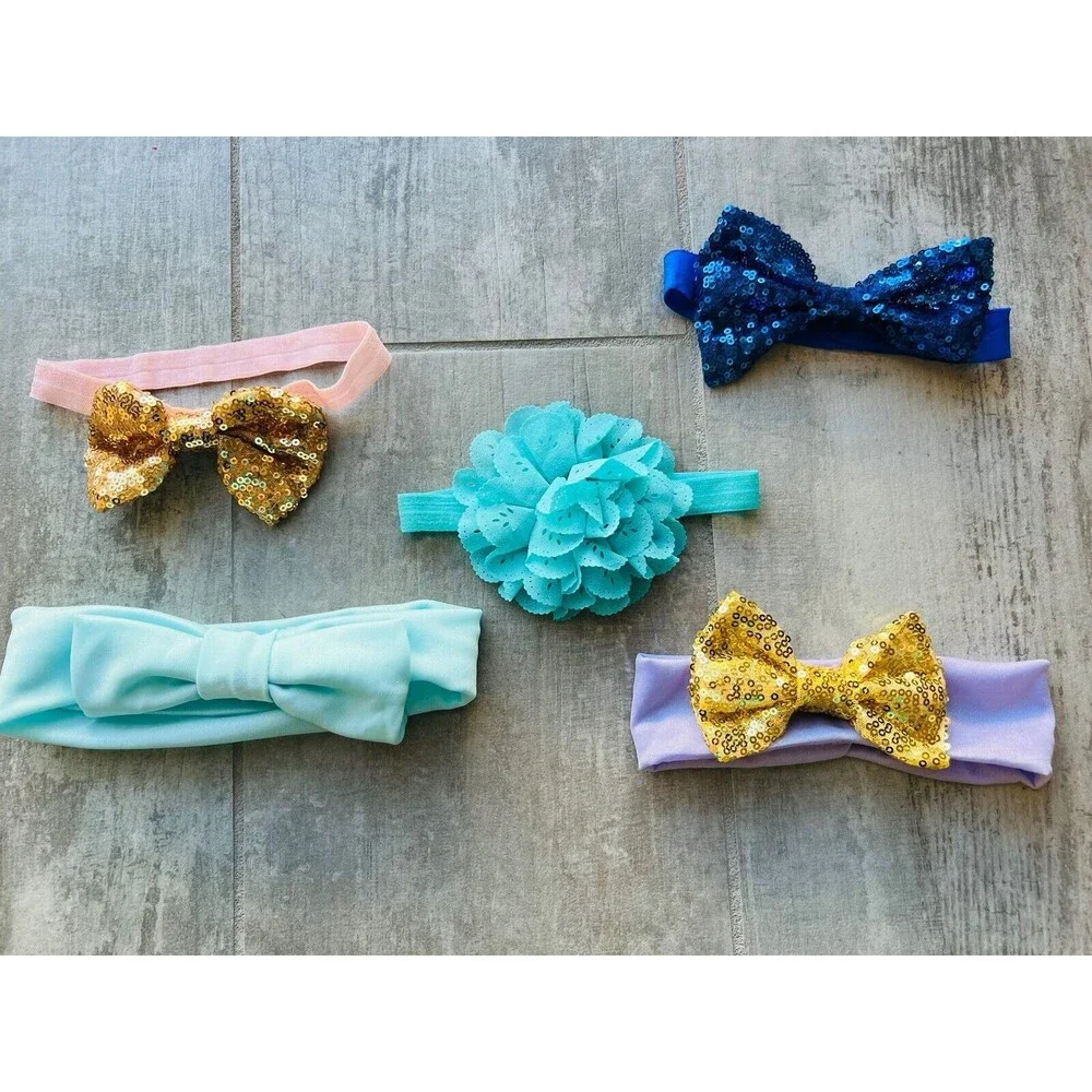 Baby Toddler Girl Headband Set of 5 Hair Accessories Bow Elastic Head Wrap 0-12m