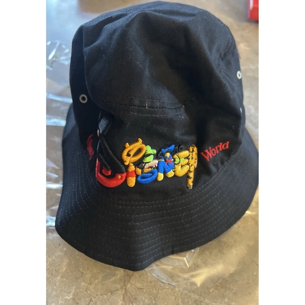 Walt Disney World Black Bucket Hat Adult One‎ Size- Disney Character Embroidery