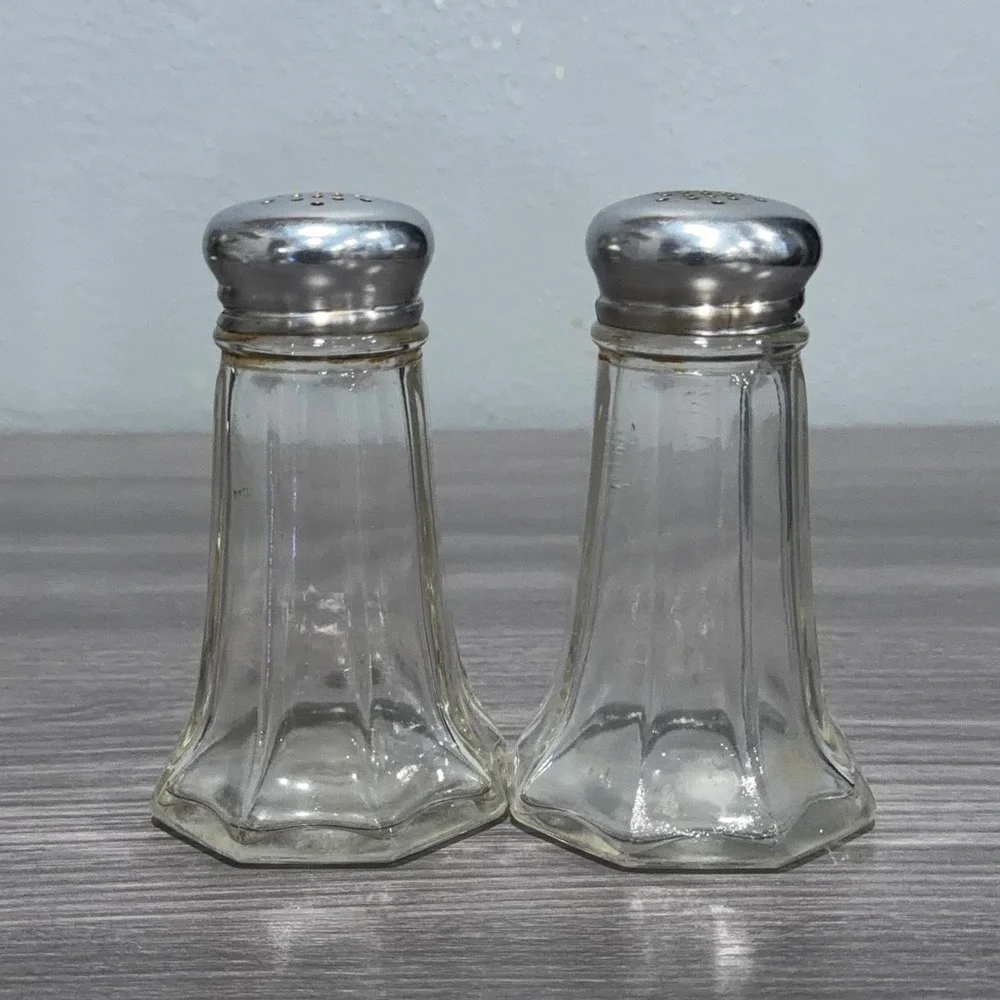 Vintage Brockway Glass Paneled Salt‎ and Pepper Shakers Set Clear Octagon Base