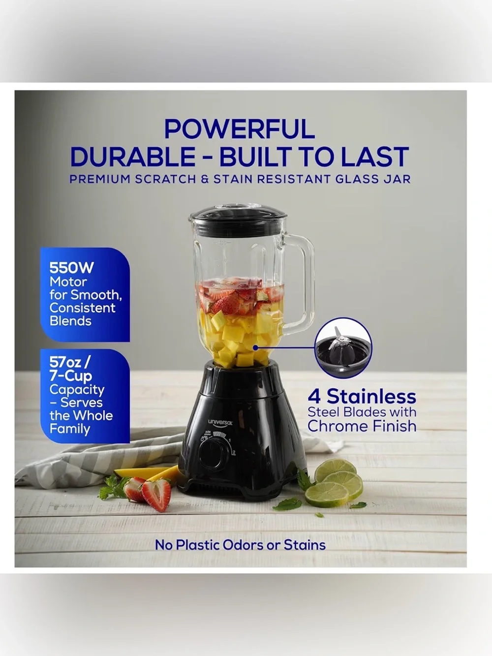 Universal Black Countertop Blender with Clear Glass Pitcher