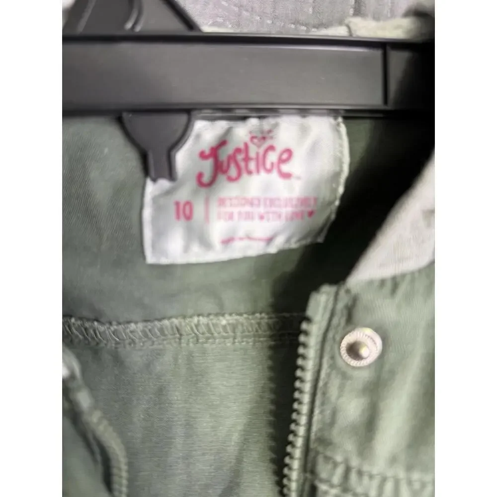 Justice Jacket Girls Size 10 Army Green Utility‎ Parka Lightweight Coat