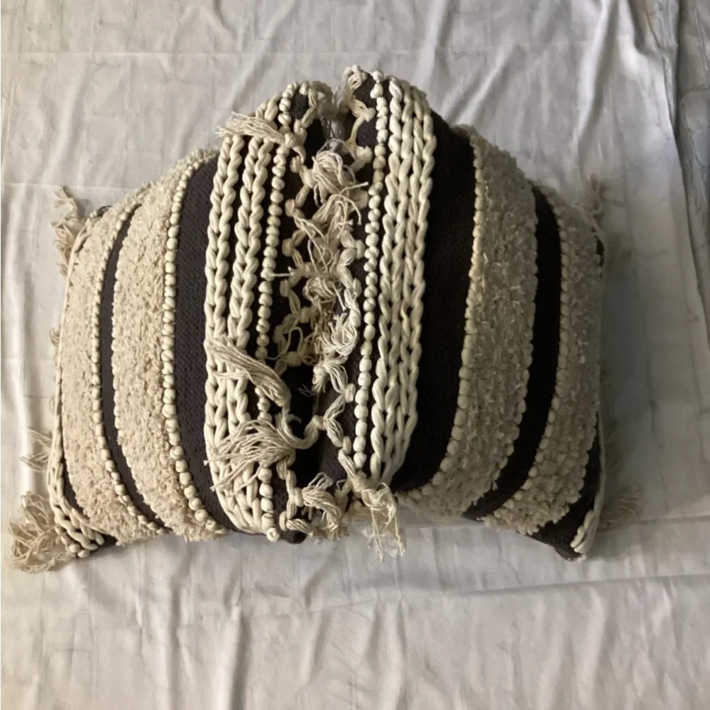 2 - PILLOWS (Striped Black and Cream Accent Pillows)