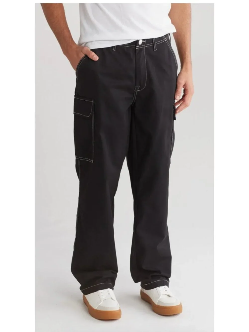 True Religion Bobby Baggy Cargo Pants Black Back Flap Pockets Mens 32x30
