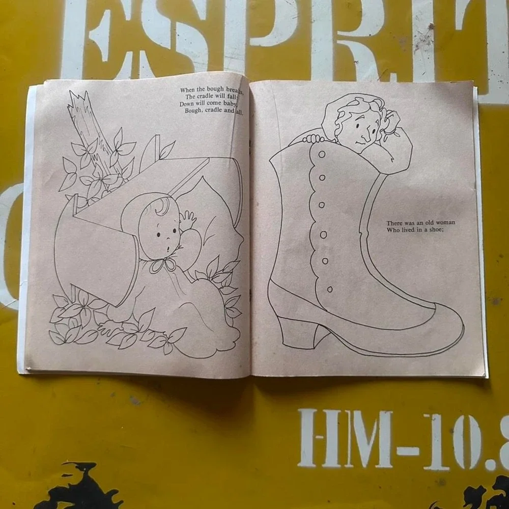Vintage Rhymes To Color Children's Coloring Book Mid‎ Century Retro Decor Prop