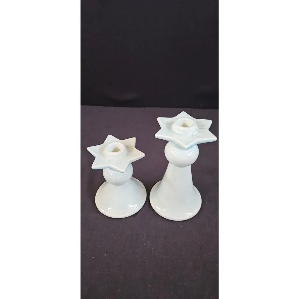 Vintage William KD‎ Star Candle Holders Set of 2 Signed Light Blue