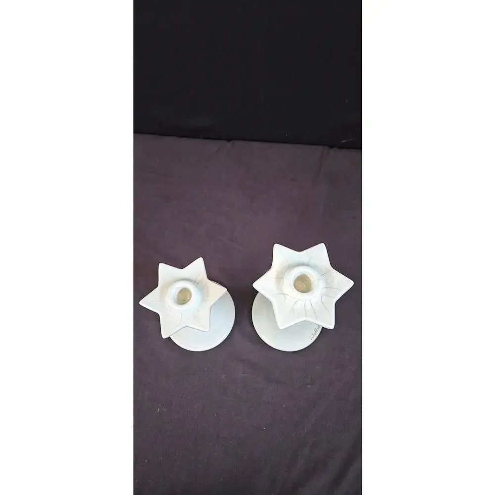 Vintage William KD‎ Star Candle Holders Set of 2 Signed Light Blue