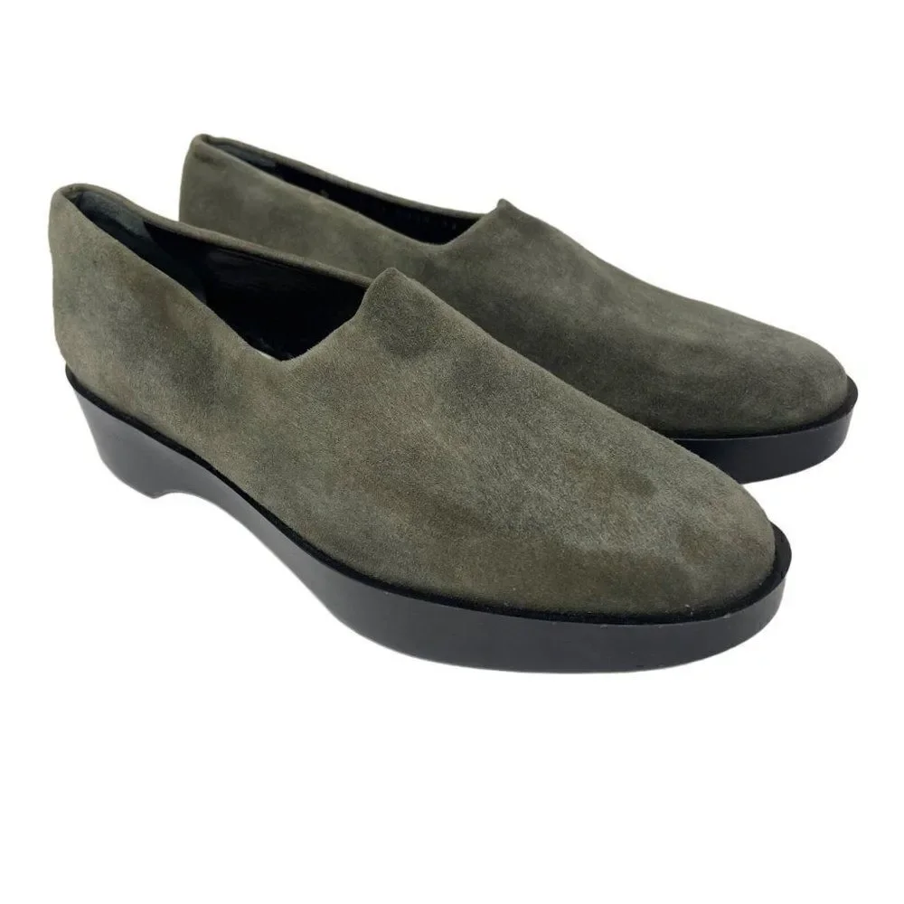 Robert Clergerie Green suede leather low platform modern loafers 6B BoxB