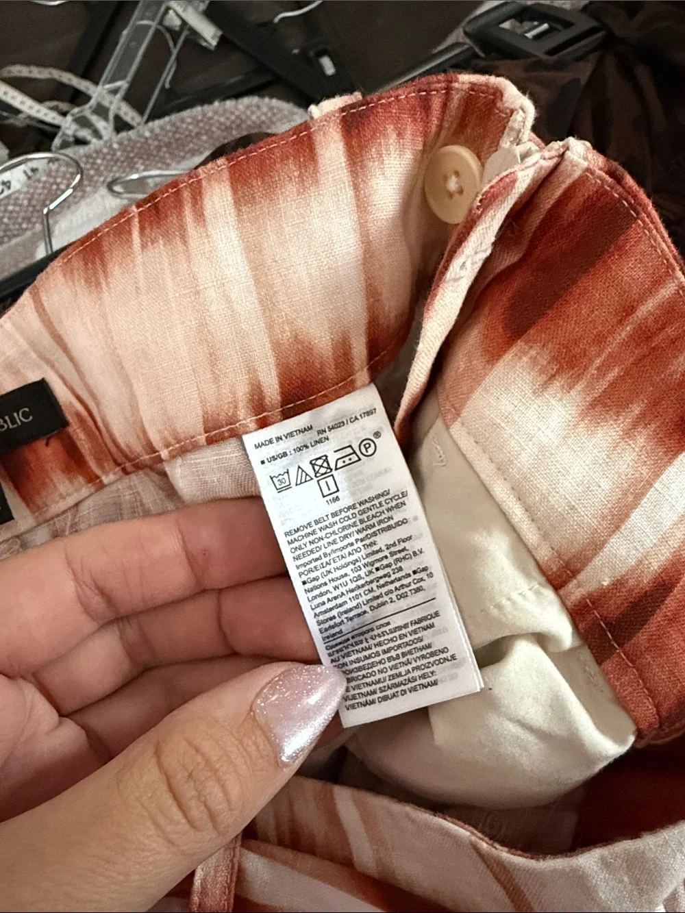 Banana Republic Rust and White Tie-Dye Wide Leg Linen Pants with Waist Tie 2P