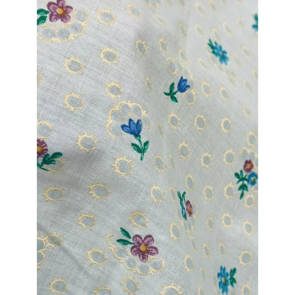 Vintage 70s Single Border Floral Faux Eyelet Fabric Cotton Blend 1yd 29