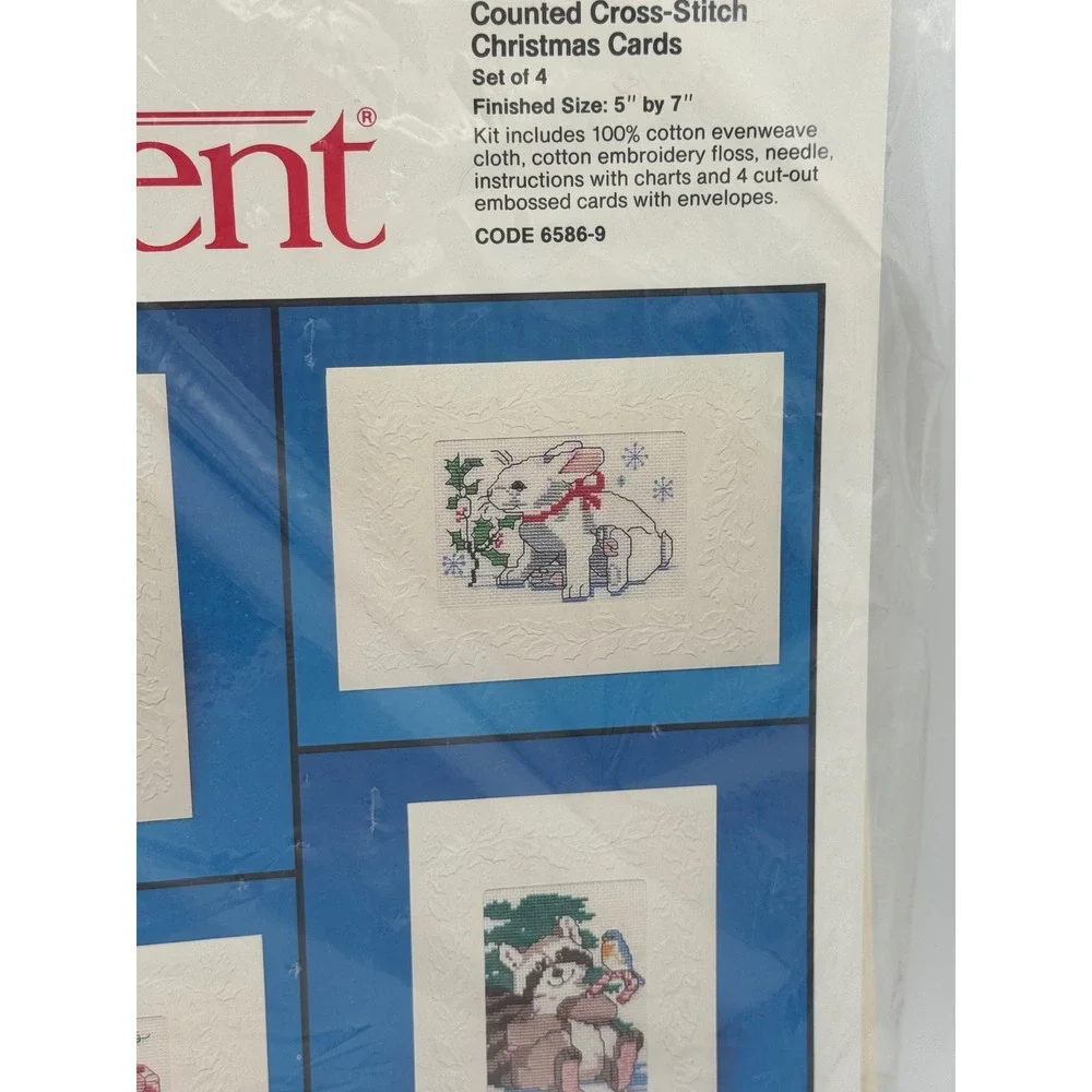 Vintage 1988 Current Critters Counted Cross Stitch Christmas Cards Kit Set of 4