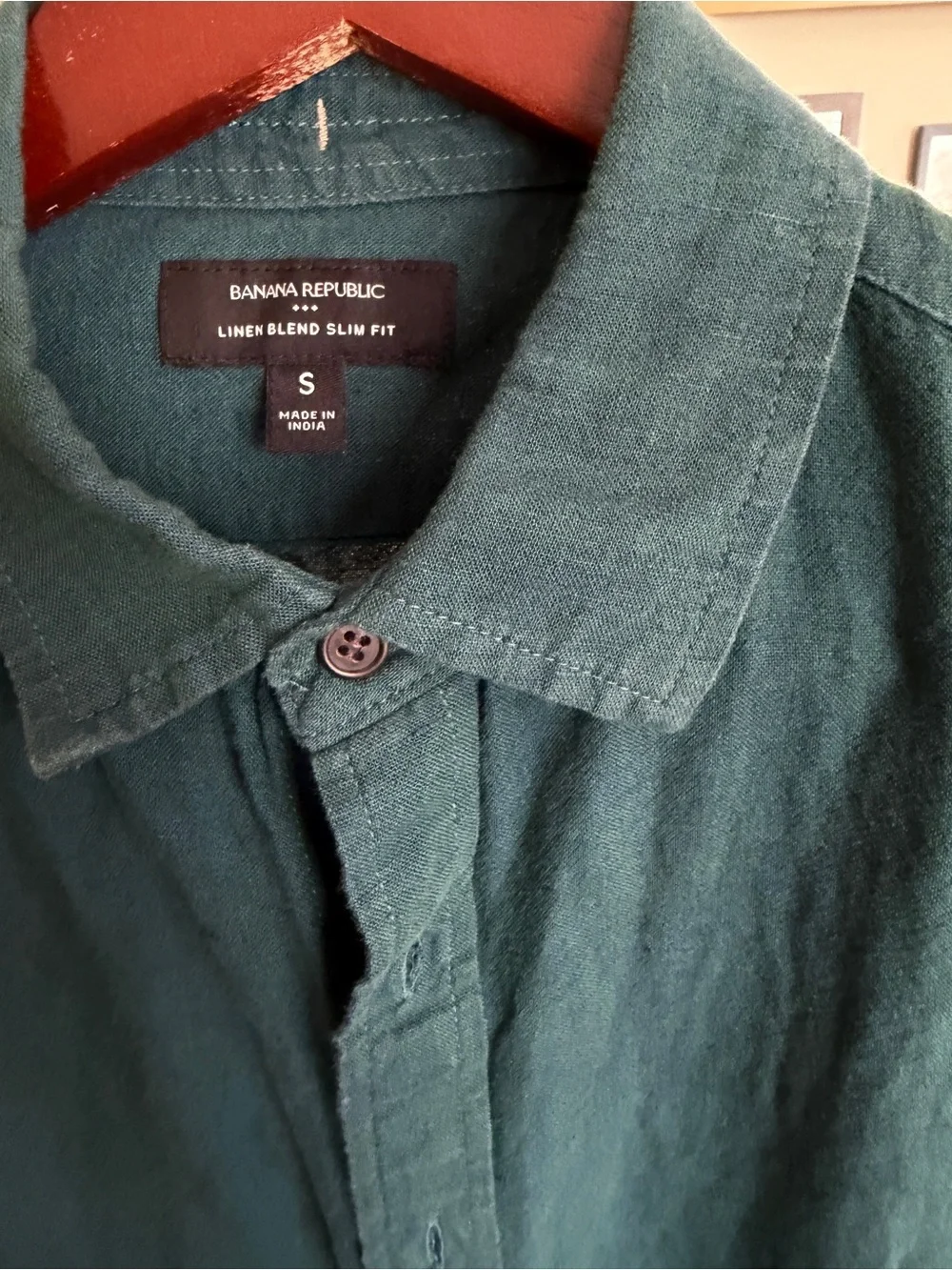 Banana Republic Teal Short-Sleeve Linen Blend Button-Down Shirt