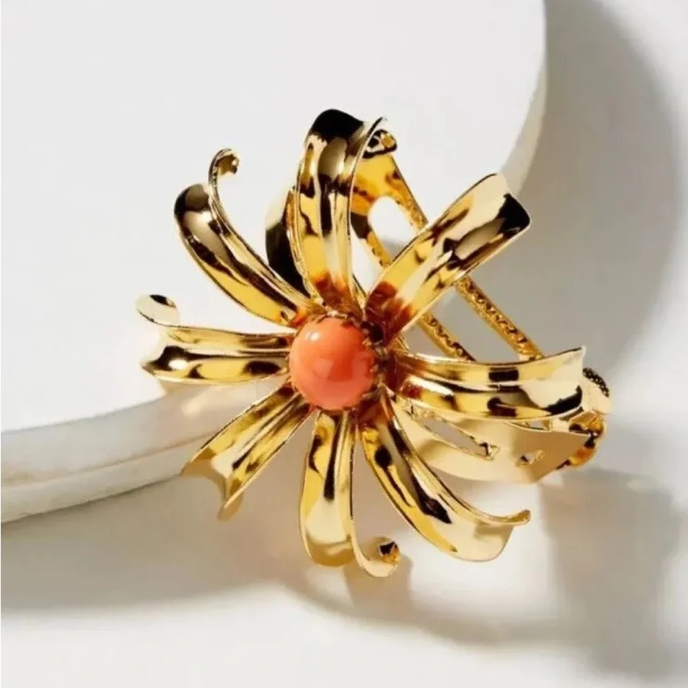 Anthropologie Sunflower Hair Clip Barrette Gold Coral Stone By Dauphines