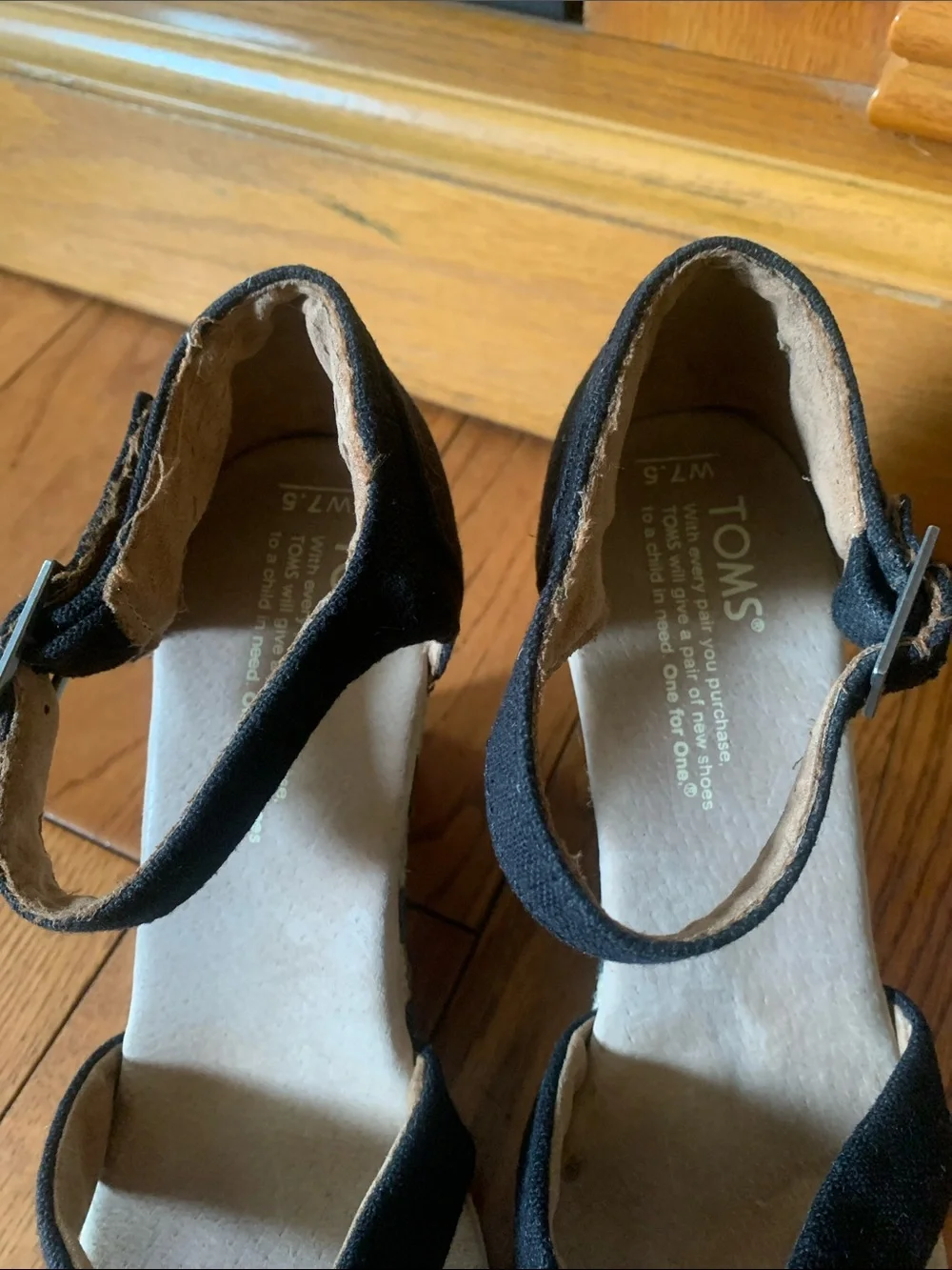 TOMS Black Woven Espadrille Wedge Sandals