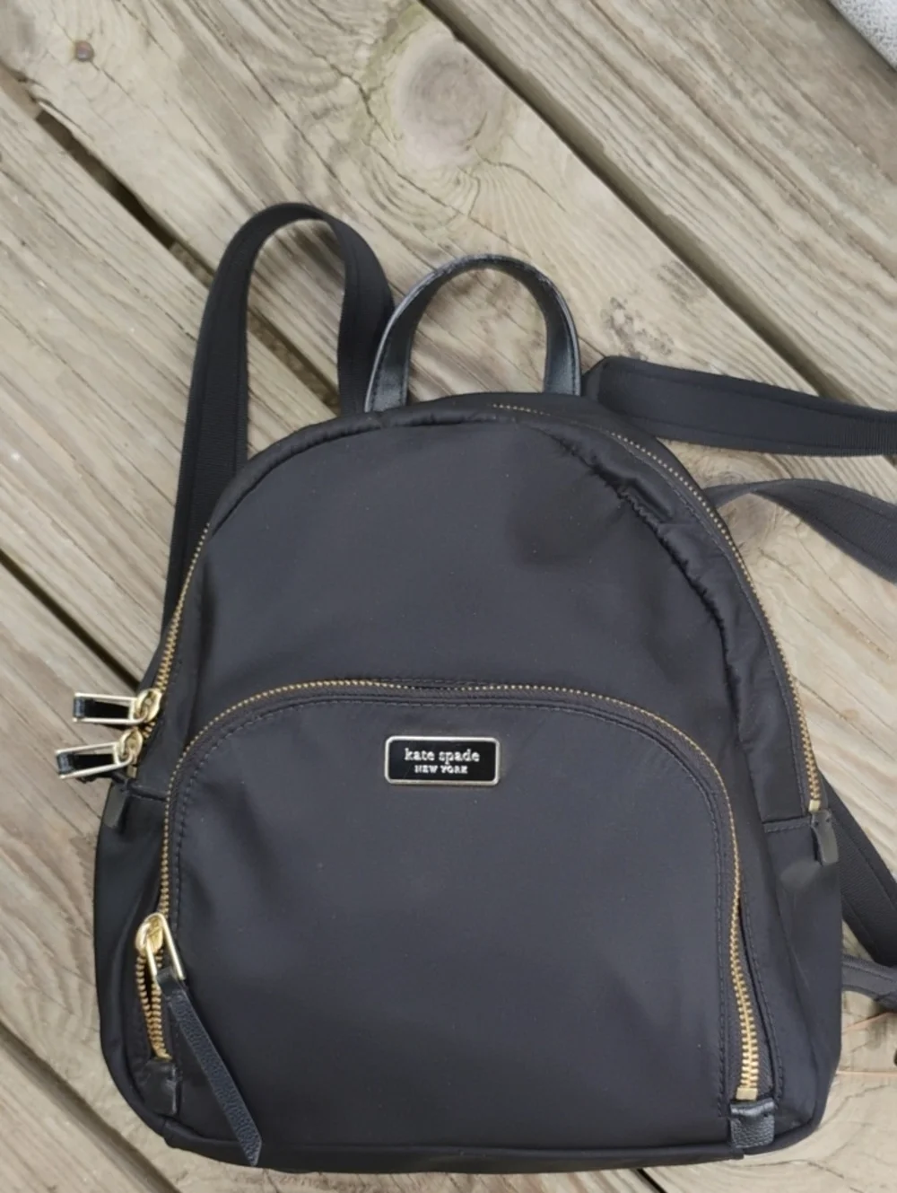 kate spade Black Nylon Mini Backpack with Gold Hardware