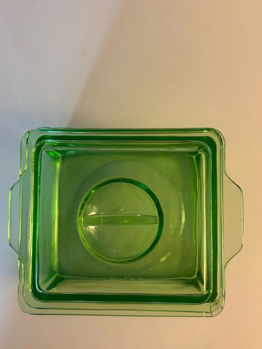 Vintage Hazel Atlas Green Uranium Glass Square Dish With Lid