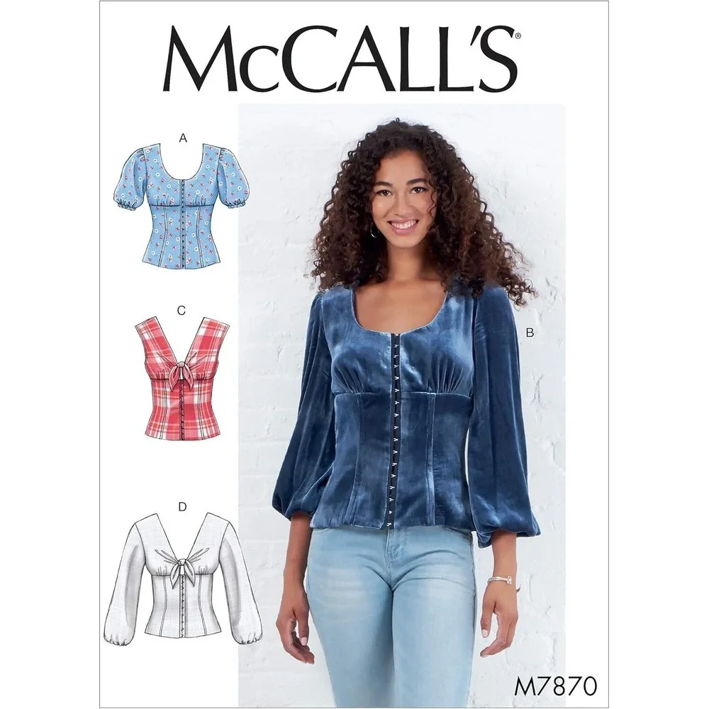 McCalls M7870 Sewing Pattern Misses Tops Fitted Bodice Sleeve Sizes 6-14‎