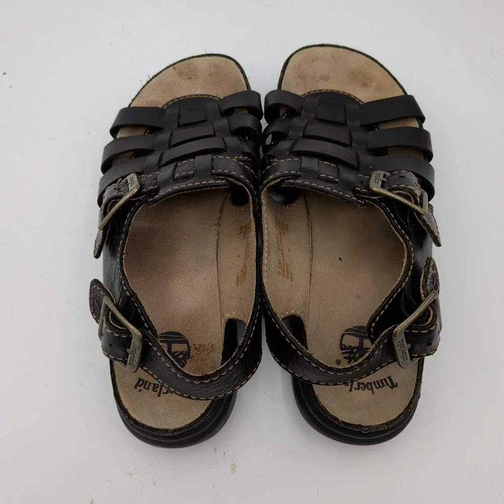 Timberland Mens 80303 Black Leather Fisherman Sandals Size 9.5M Buckle Straps
