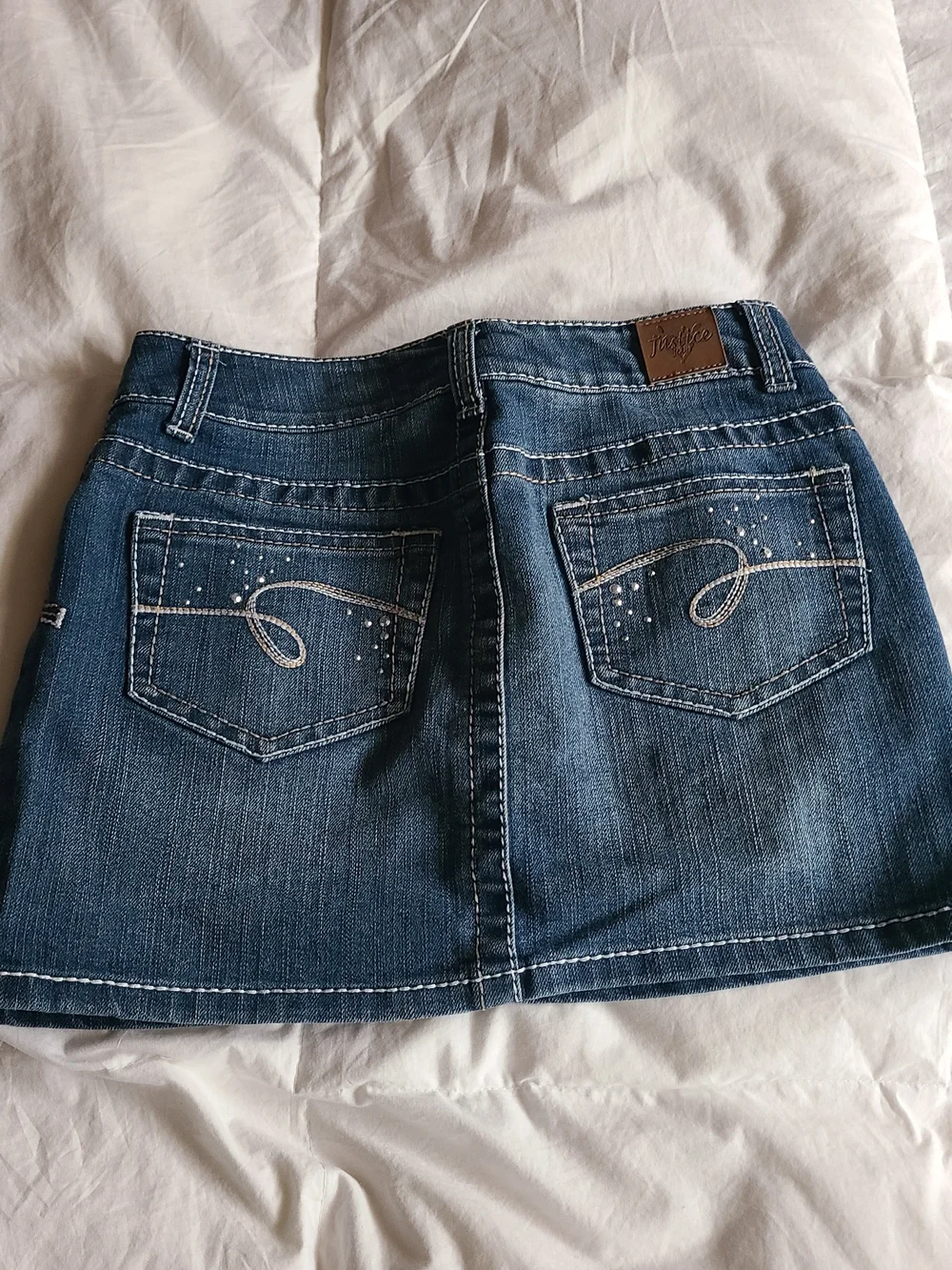 Justice Dark Blue Denim Mini Skirt with Distressed Accents