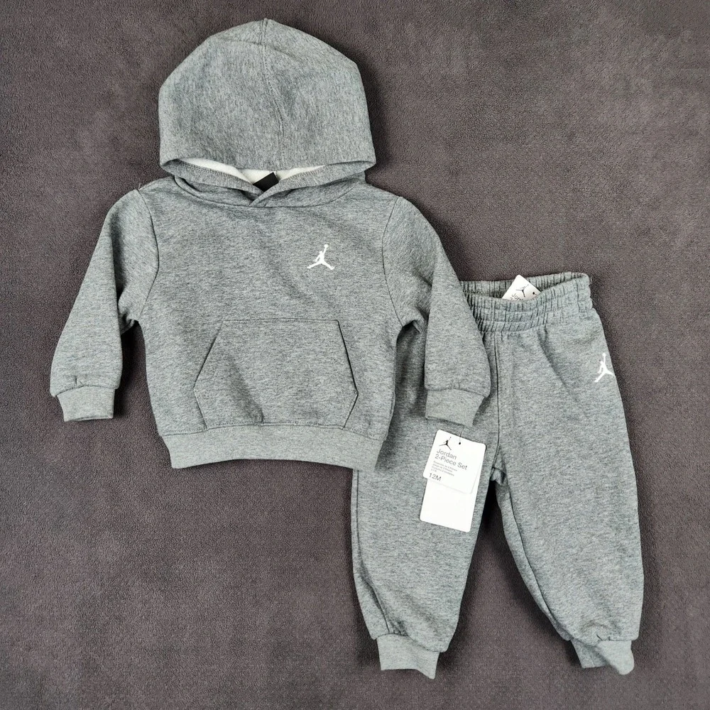 Jordan Brooklyn Fleece Pullover Set Baby 12M Gray Hoodie Joggers Jumpman NEW