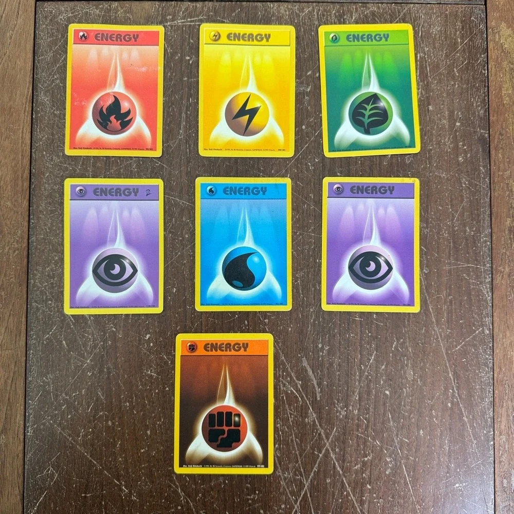 Pokemon VINTAGE 90s ENERGY Card Set USED Fire Grass‎ Fighting Water Psychic