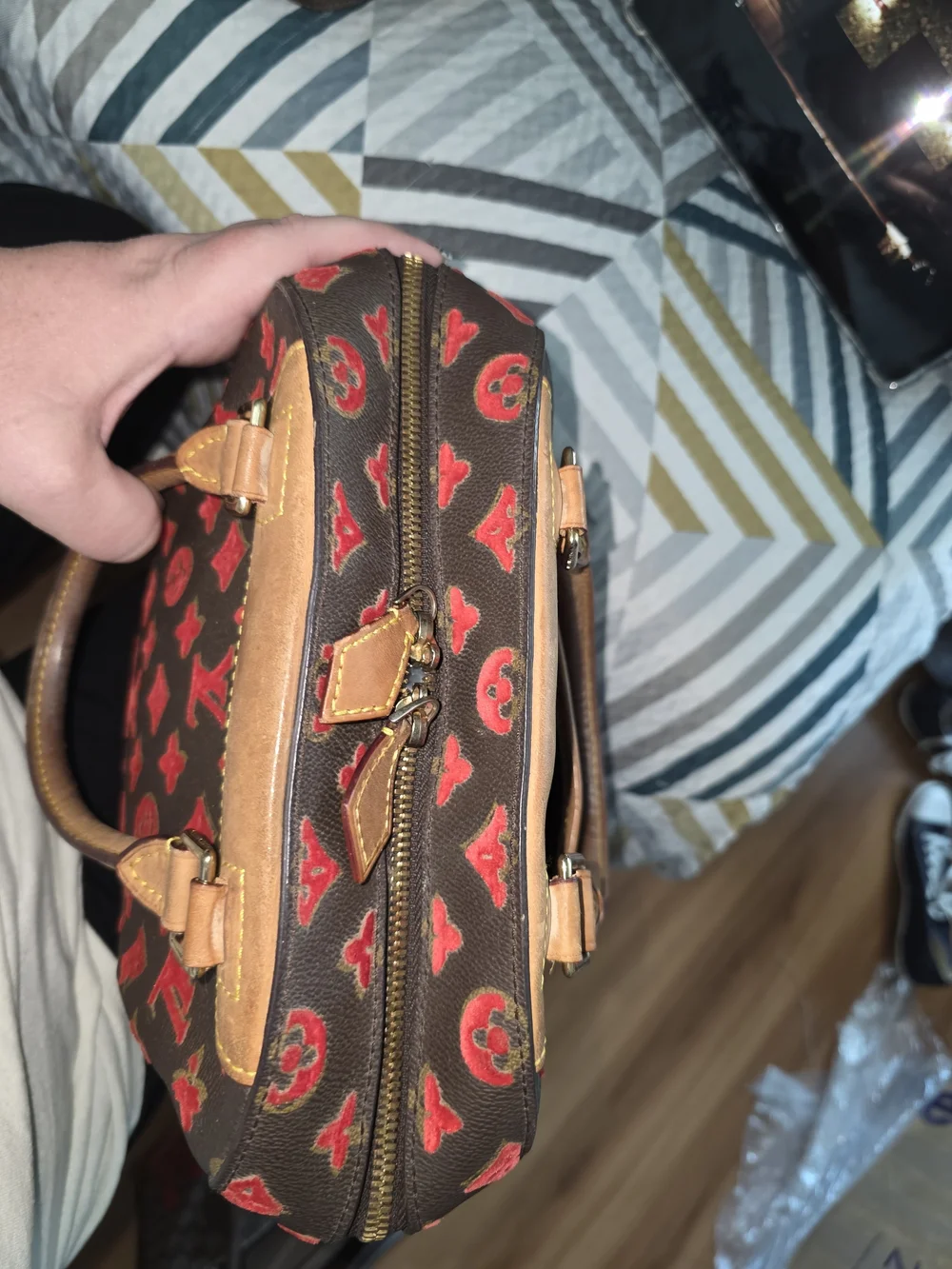 Limited Edition Louis Vuitton Rouge Monogram Tuffetage Deauville Cube Bag