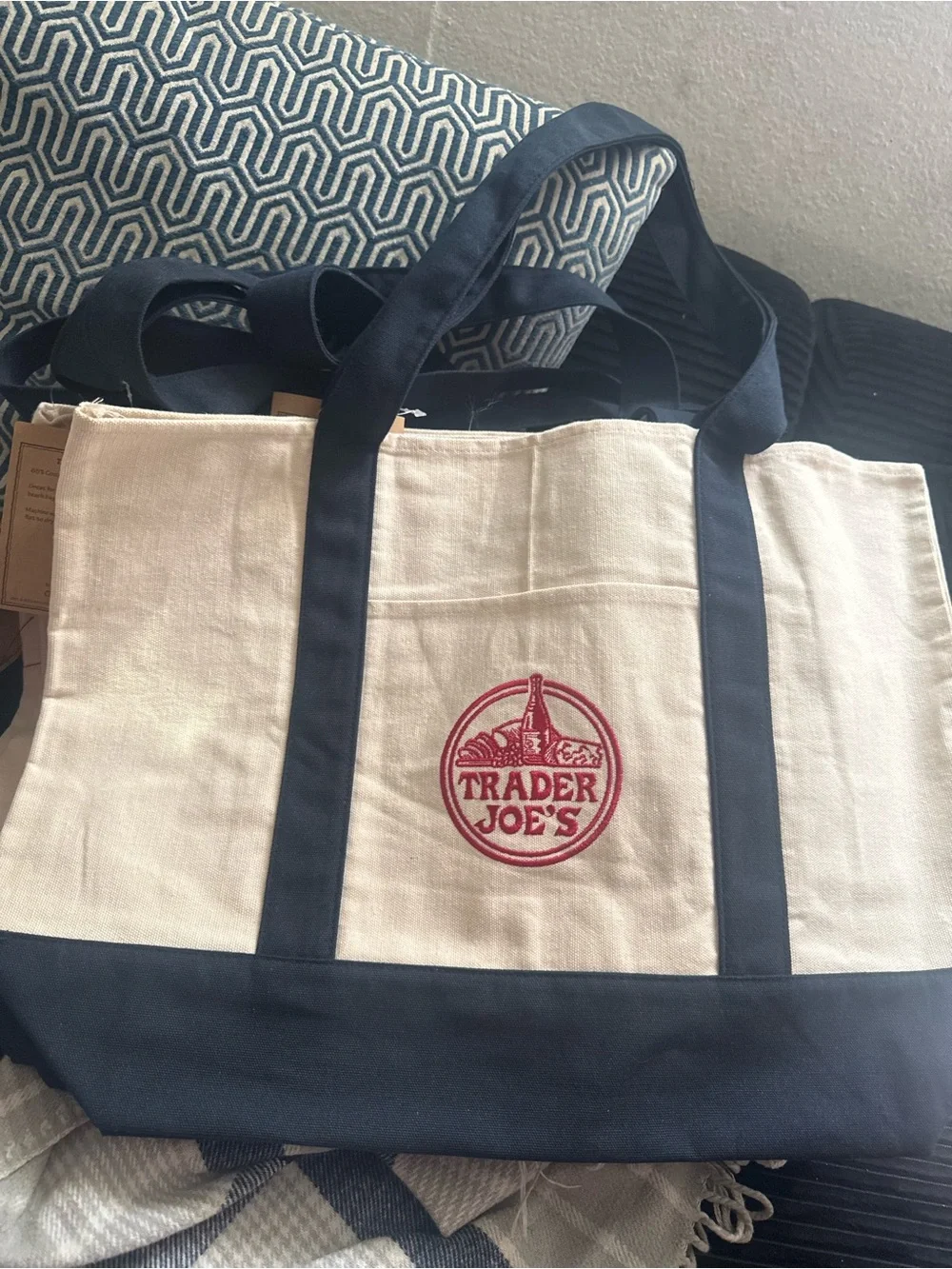 Canvas Tote Bag - Cream and Navy