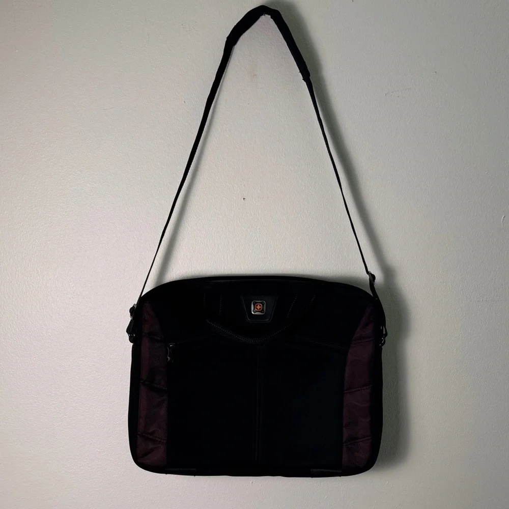 Swiss Gear Stylish Black‎ and Maroon Men's Messenger Crossbody Laptop Bag