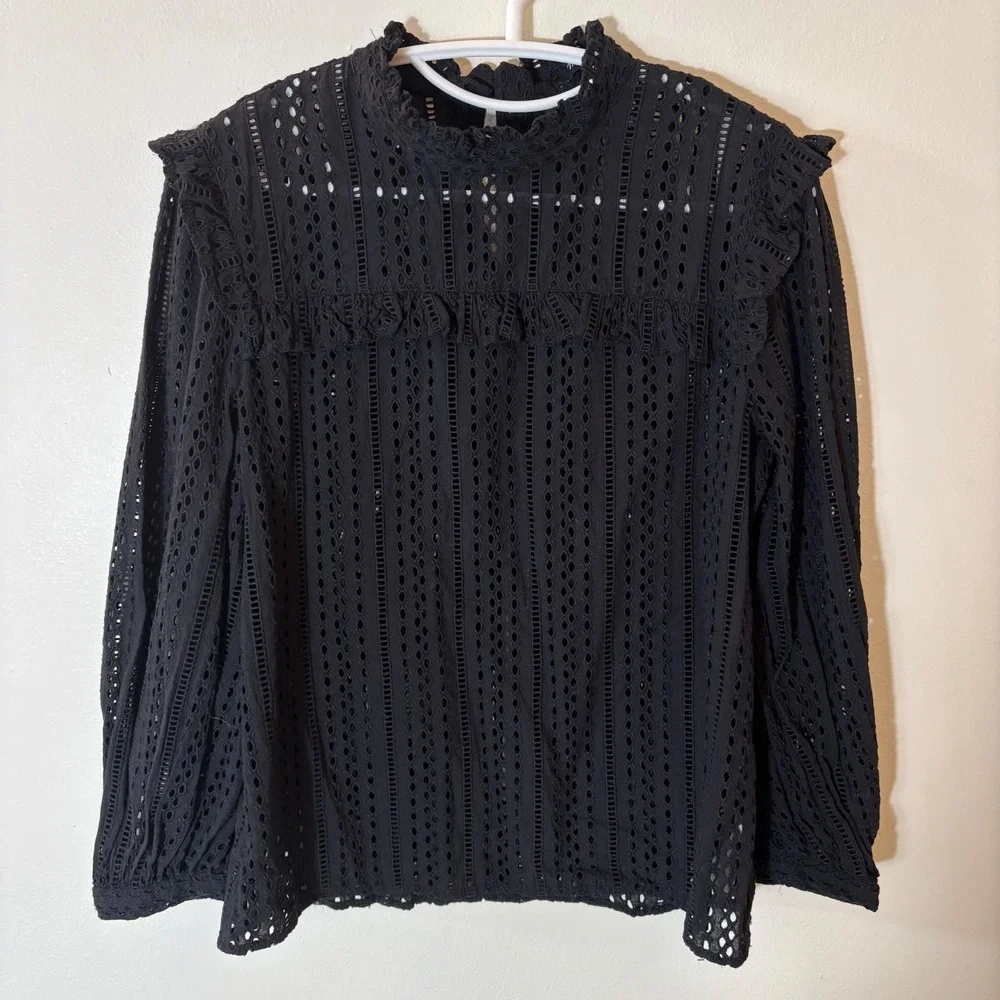 Madewell Eyelet‎ Mockneck Ruffle Top Size Small