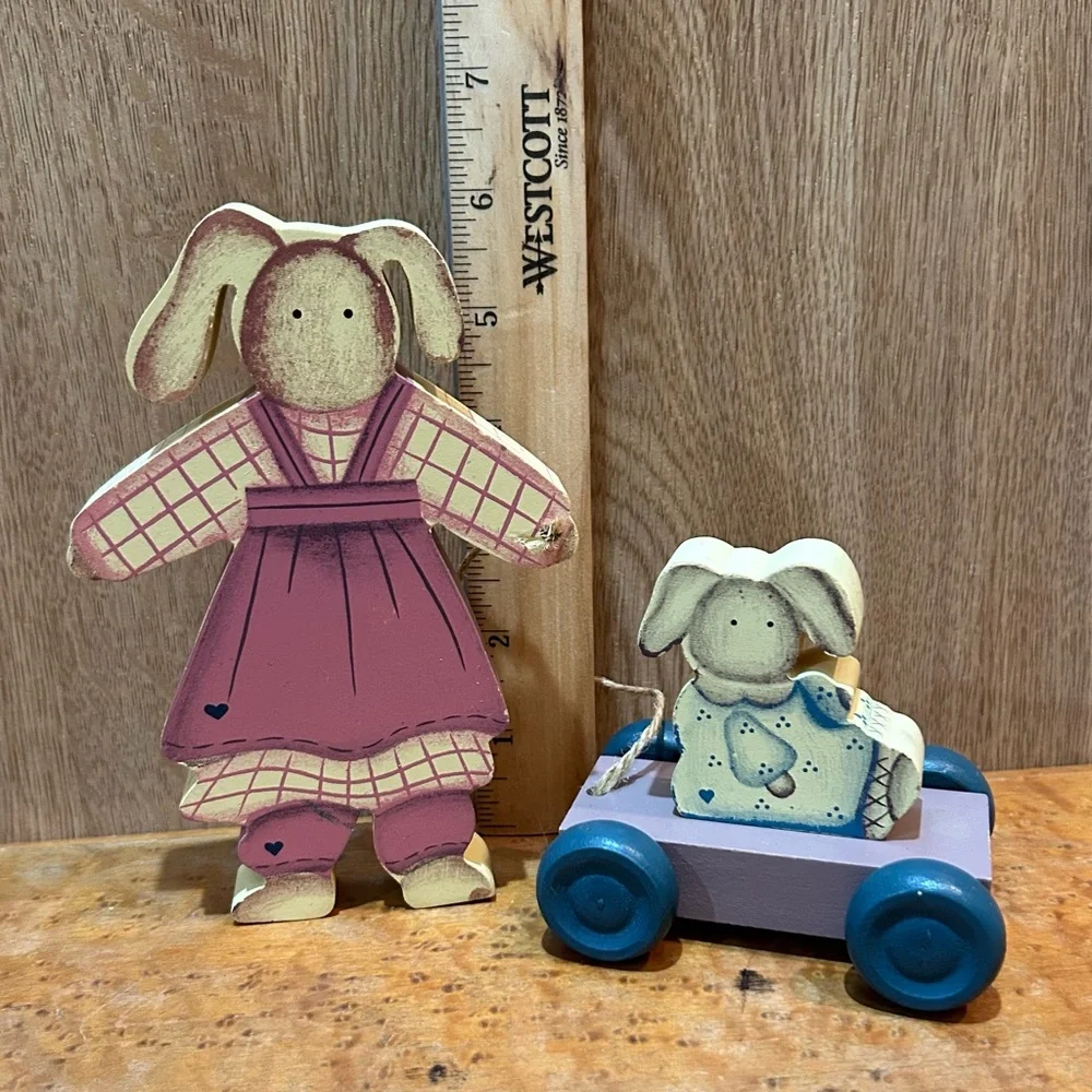 Americana Bunny Rabbit Easter Wood Decor Mama & Baby Bunny Carol Wright country