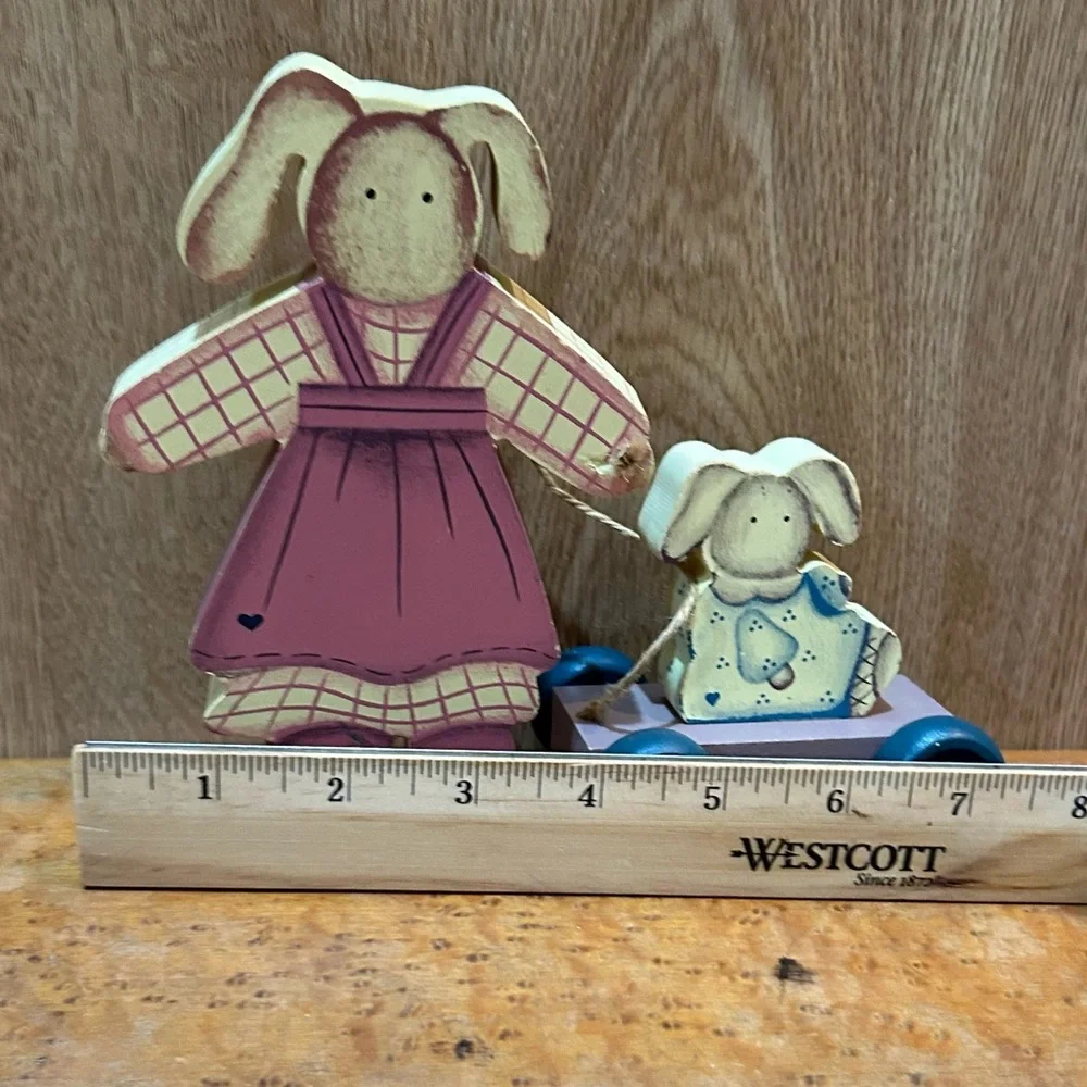 Americana Bunny Rabbit Easter Wood Decor Mama & Baby Bunny Carol Wright country