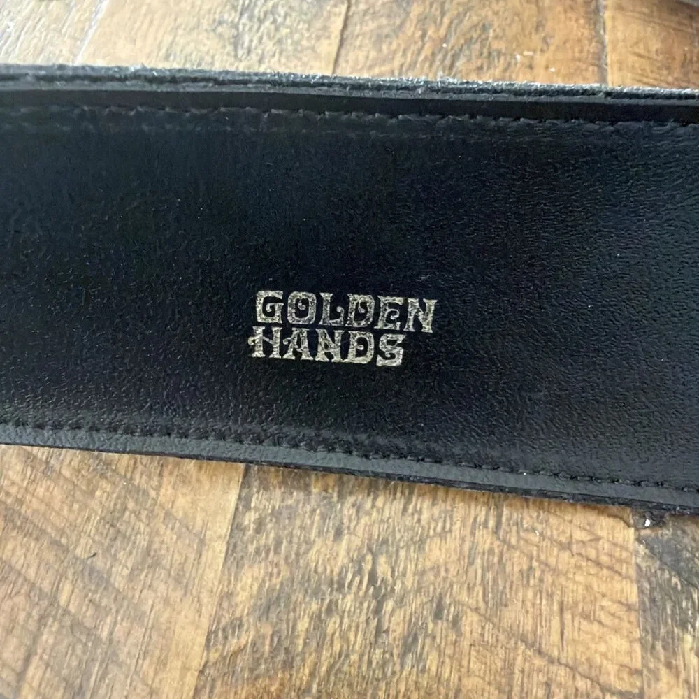 Vintage Golden Hands Lee Bernay Belt Brass Enamel Buckle Suede Boho Hippie