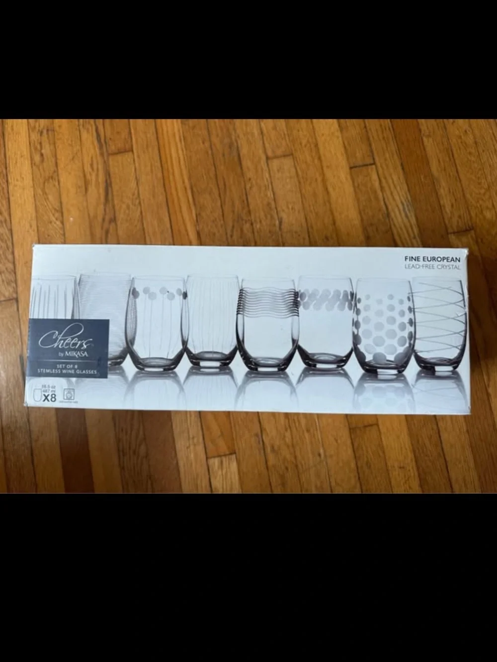 Mikasa CHEERS Stemless Crystal Wine Glasses NIB Set Of 8