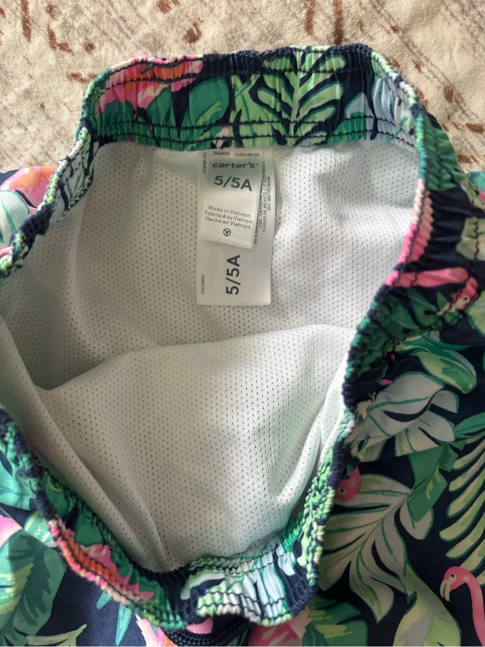 Boys’ Tropical Flamingo Print Swim Shorts - Navy with Pink & Green
