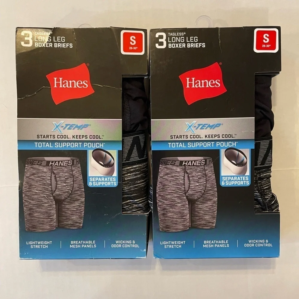 Hanes X-Temp Long Leg Boxer Briefs 2 3-packs size small NEW