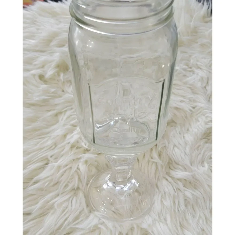 Country Style Qaulity Mason Jar Goblets Wine Glass Clear Pedistal