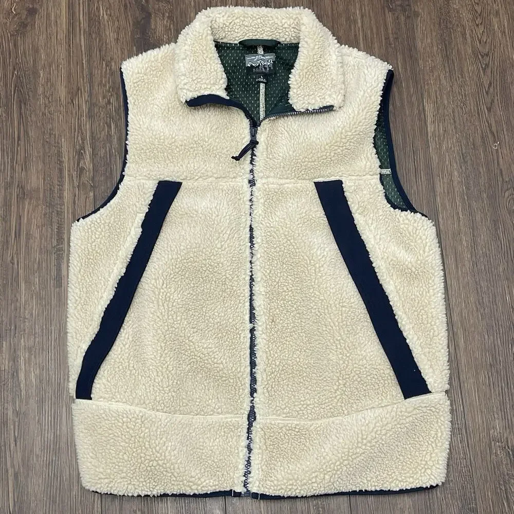 J.Crew Nordic Fleece Vest Men’s Large Sherpa Lined Beige Zip Front Outdoor