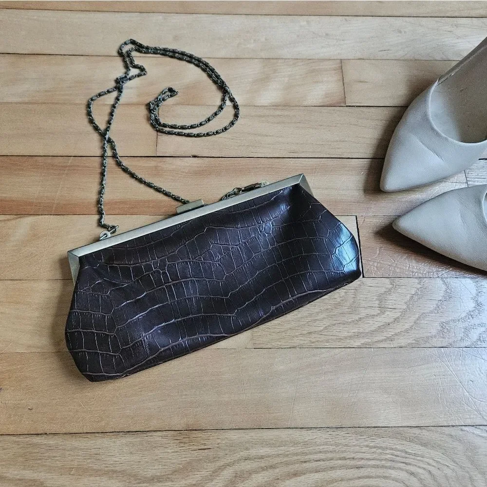 Bandolino Dark Brown Crocodile-Patterned Clutch