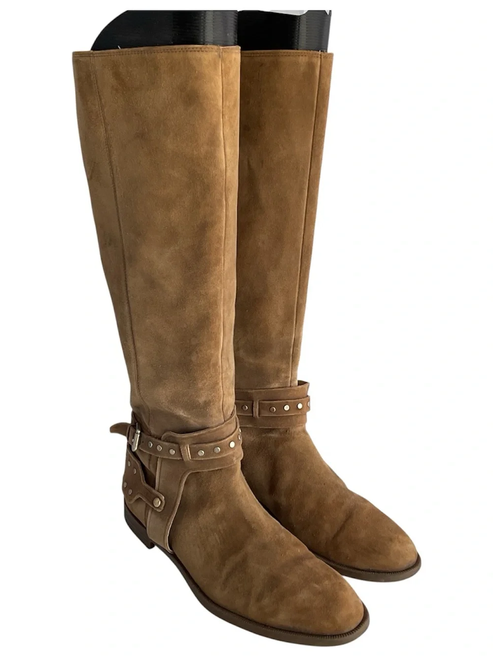 Nine West Luciana Tan Suede Studded Ankle Straps Riding Boots Women’s Size 6.5M