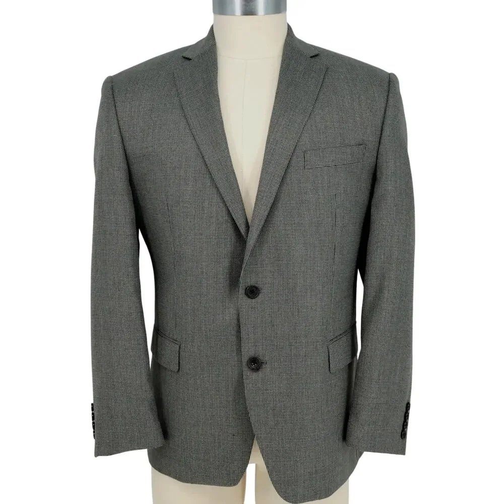 Lauren Ralph Lauren Sport Coat Mens 44R Gray Micro Check Jacket Lined Career