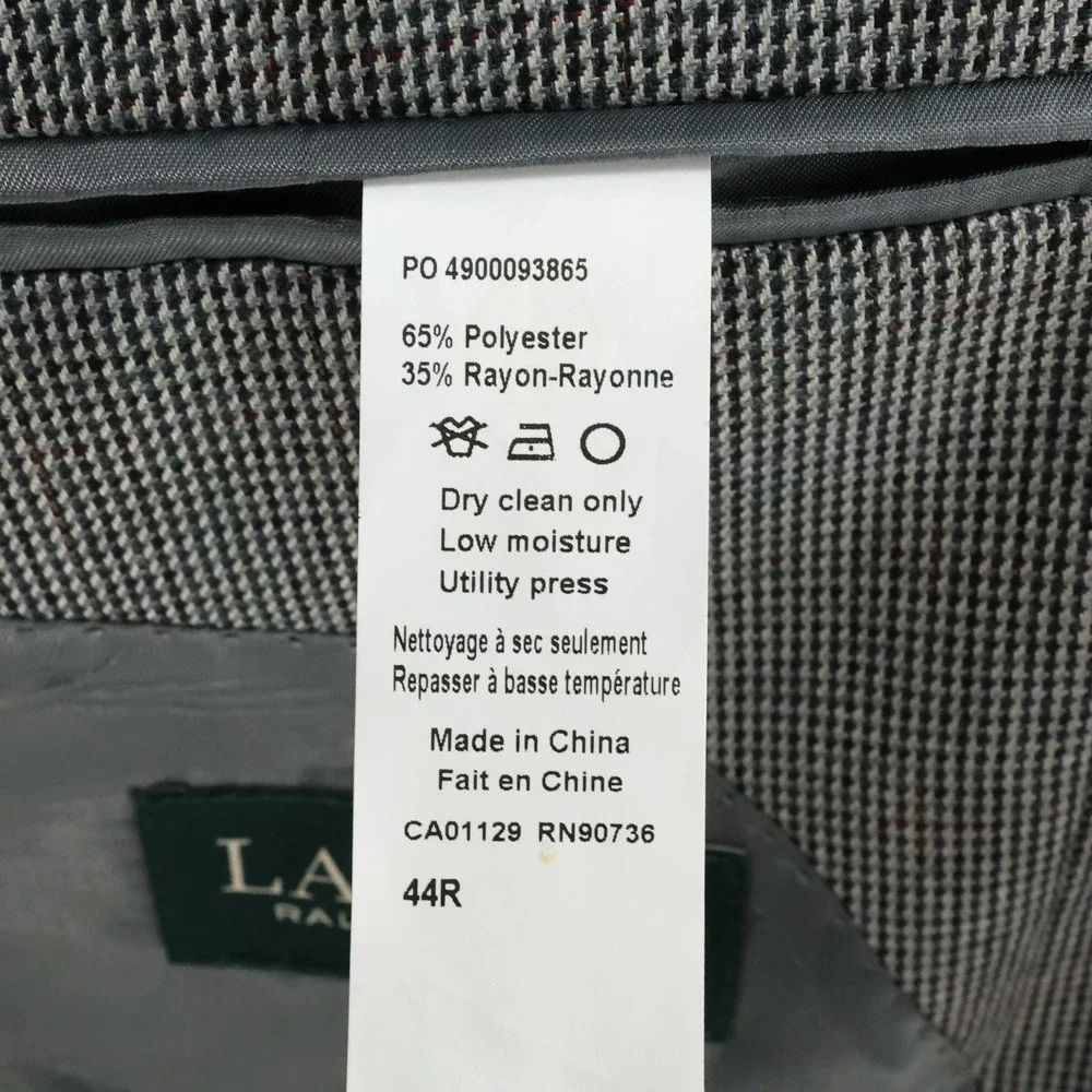 Lauren Ralph Lauren Sport Coat Mens 44R Gray Micro Check Jacket Lined Career