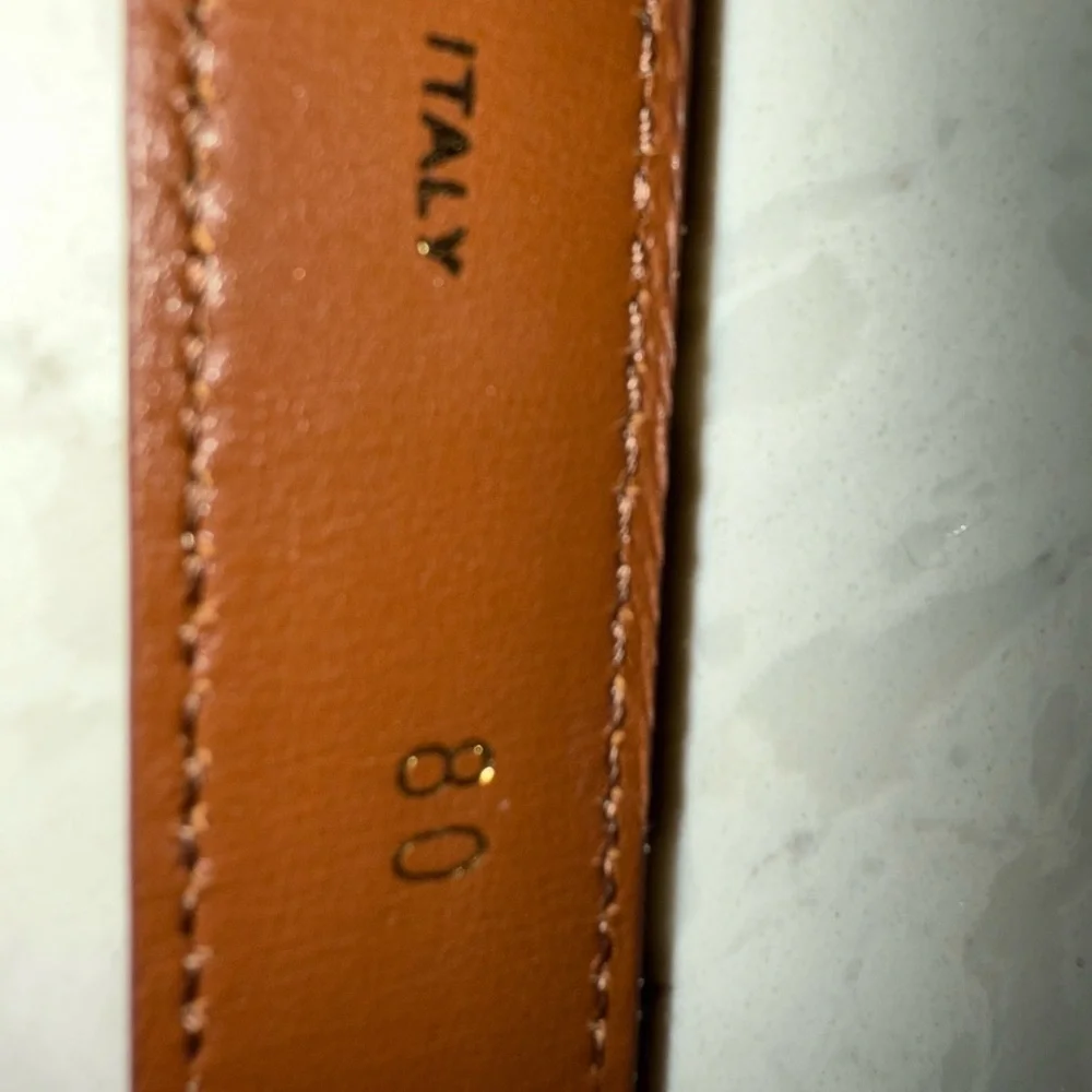 Cavalli Class Tan Leather Belt with Gold Logo Buckle