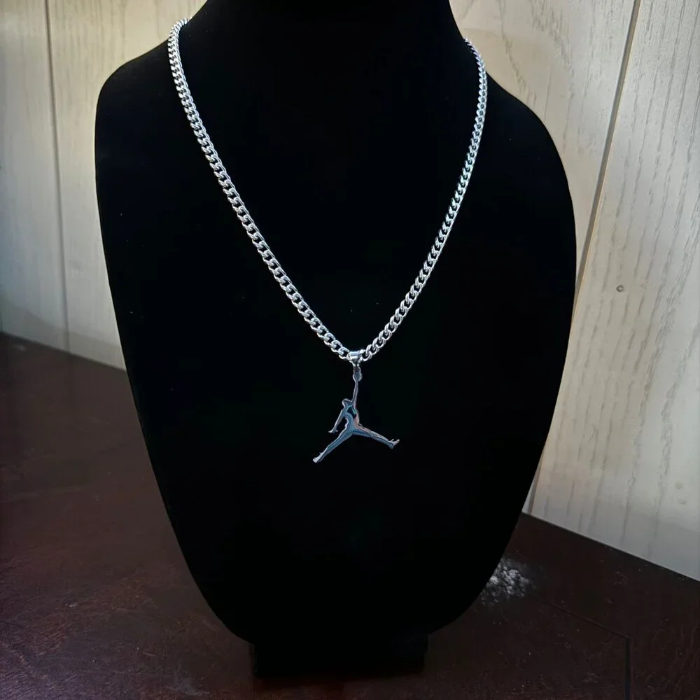 Silver Jumpman-Style Pendant Chain Necklace - Men's Accessories