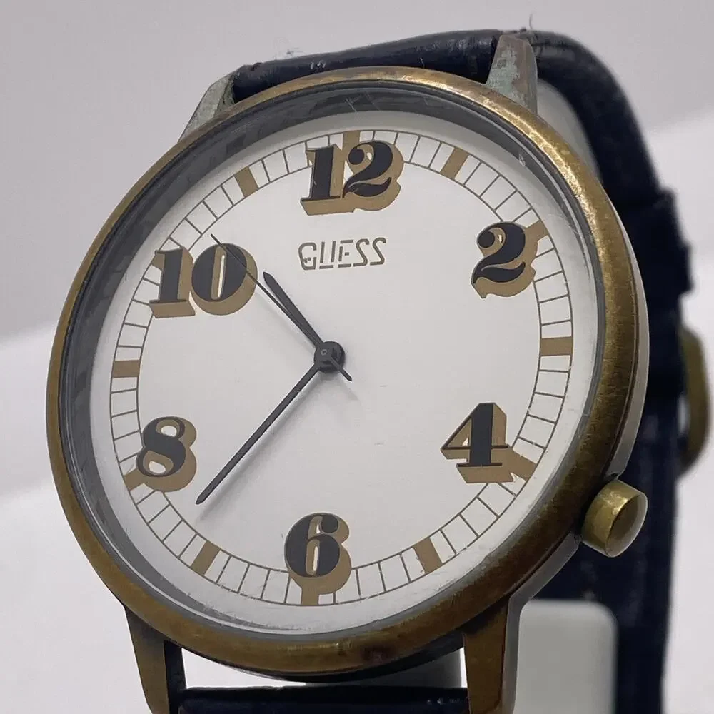 Guess Womens Vintage Black Leather Watch 1989 New Battery Works