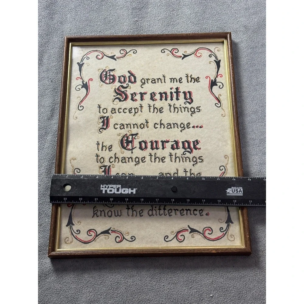 Vintage Serenity Prayer Framed Wall Art Gothic Calligraphy Gold Glitter