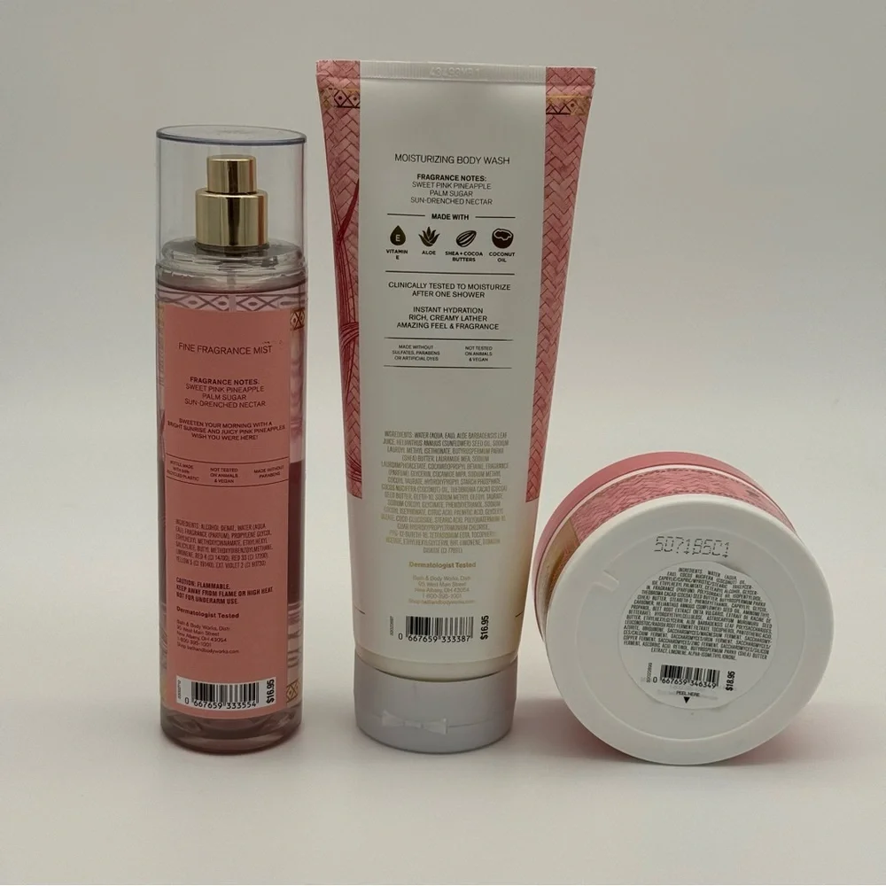 Bath and Body Works Pink Pineapple Sunrise Spray Body Wash and Body Butter NWT