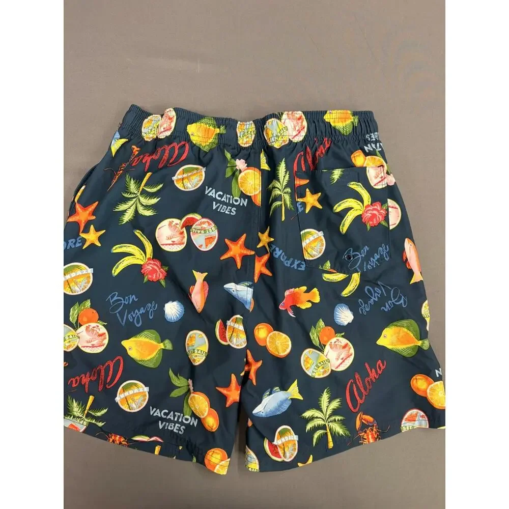 MENS OLD NAVY SWIM TRUNKS Shorts Draw String lined Medium BLUE Vacation Vibes