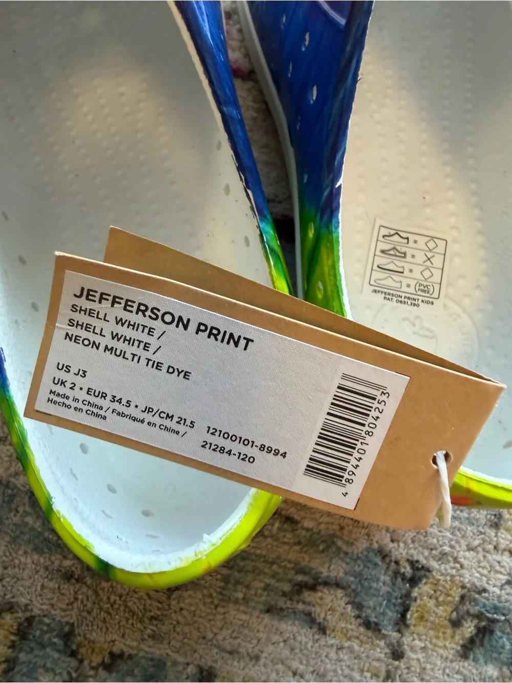 Native Jefferson Print Kids Junior 3 Neon Multi Tie Dye Slip On Shoes NWT